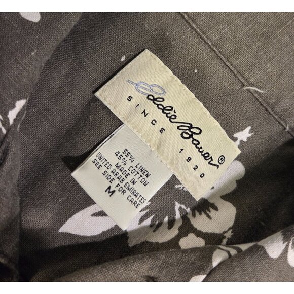 Eddie Bauer Shirt Mens M Green White Floral Hawaiian Button Up Linen Cotton - Picture 9 of 12